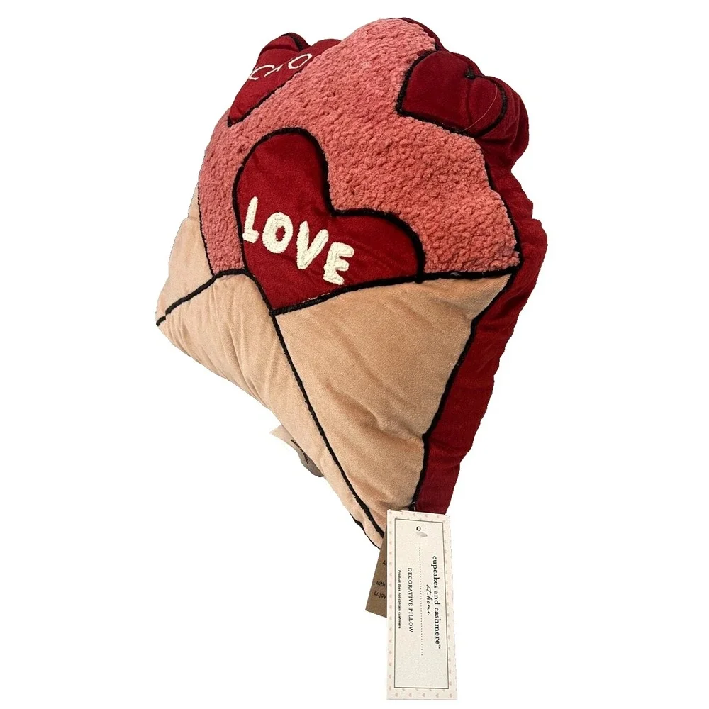 Valentine's Throw Pillow Love Letter‎ XOXO Red Pink Heart Plush Sherpa 16